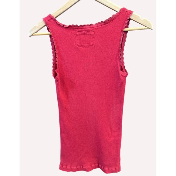 Y2K Vintage Love To Lounge Red Ribbed Ruffled Neckline Henley Tank Top Small - Picture 4 of 5